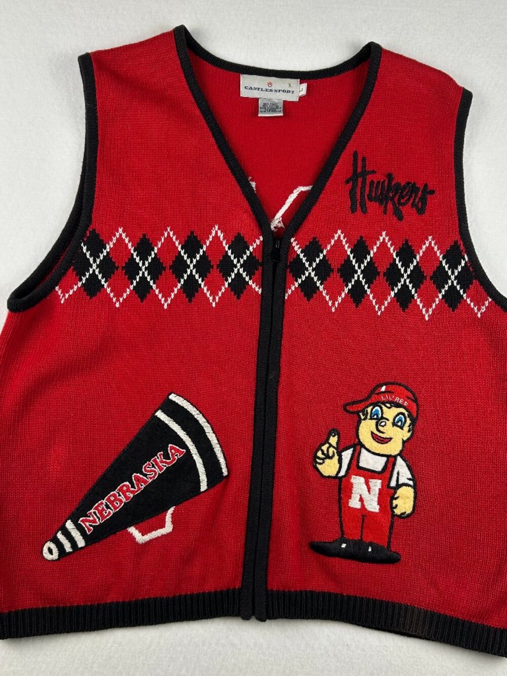 CASTLES SPORT | Vintage Nebraska Huskers Knit Vest Full Zip, size Large